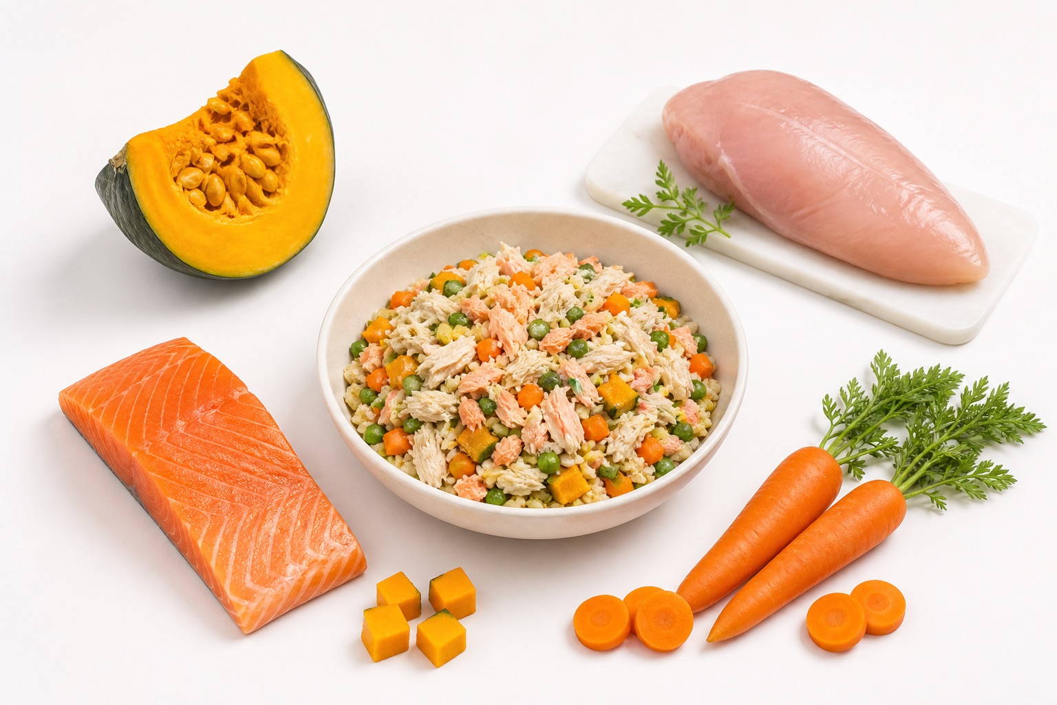 Fresh PetChoice dog food bowl with whole ingredients